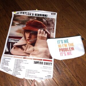 Taylor Swift Red (Taylor’s Version) poster & anti hero makeup bag